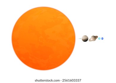 Sun and Planet Size Comparison Illustration of the Solar System. Size Proportion of the Sun Compared to the Planets Realistic Illustration.