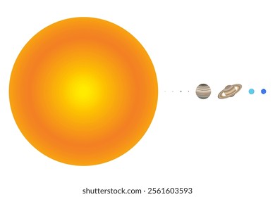 Sun and Planet Size Proportions or Comparison Flat Illustration of the Solar System. The Size of the Sun Compared to the Planets Realistic Flat Illustration.