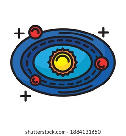 sun and planets around line and fill style icon vector illustration design