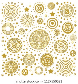 Sun, planets and stars illustrations background. 
Hand drawn vector universe. Sun sketch style drawing. 
Sun and planets doodle symbols.