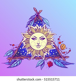 Sun. Planets and stars of Solar system. Symbols for astronomy and astrology.