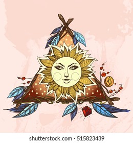 Sun. Planets and stars of Solar system. Symbols for astronomy and astrology.