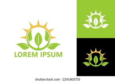Sun and plant logo template design vector
