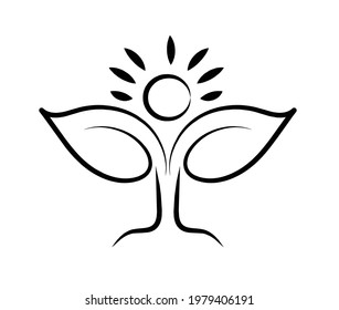 Sun and plant logo vector illustration on white background