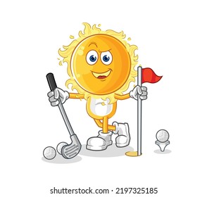 the sun playing golf vector. cartoon character