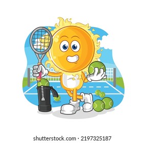 the sun plays tennis illustration. character vector