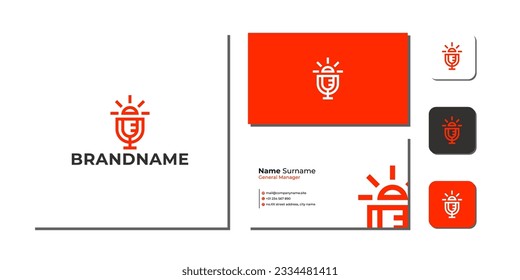 Sun Podcast Microphone Logo Bundle With Business Card And Icon vector