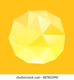Sun  in polygonal  style on orange background. Vector illustration.