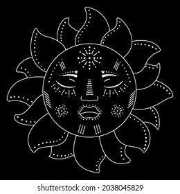 Sun. Poster for astrology, divination, magic. Esoteric vector illustration, isolated on a black background.