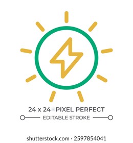 Sun power colorful line ui icon. Using solar energy to generate electricity. Renewable sources usage advantages. Isolated vector duotone linear symbol. User interface element, pixel perfect