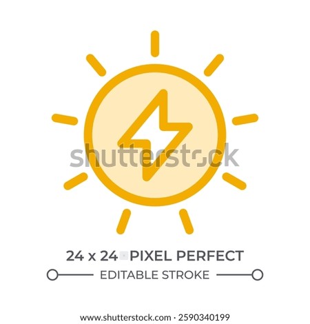 Sun power duotone color ui icon. Using solar energy to generate electricity. Renewable sources usage advantages. Isolated vector illustration. Web design user interface element, pixel perfect