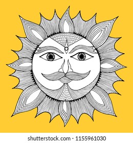 sun power energy human face vector hand drawing illustration design