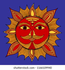 sun power energy human face vector hand drawing illustration design