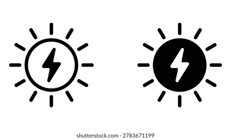 Sun power energy icon set with lightning bolt for solar electricity