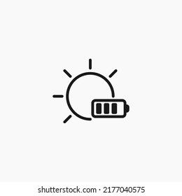 Sun power energy icon. Solar power battery symbol. Eco friendly, sustainable, renewable and alternative energy symbol.