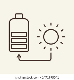 Sun power line icon, Battery, sunlight, generator. Energy source concept. Can be used for topics like ecology, sustainability, efficiency