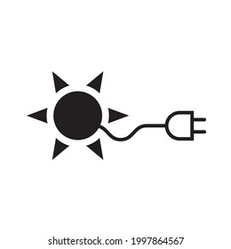 Icono de enchufe solar, símbolo de energía solar, negro aislado en fondo blanco, ilustración vectorial.