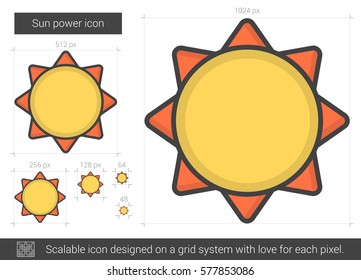Sun power vector line icon isolated on white background. Sun power line icon for infographic, website or app. Scalable icon designed on a grid system.