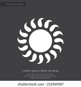 sun premium illustration icon, isolated, white on dark background, with text elements 