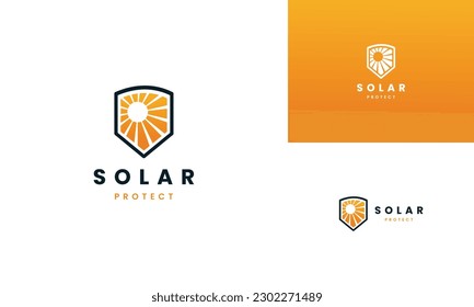 sun protect logo design, sun care icon template, sun with shield logo concept