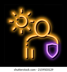 Sun Protected Man neon light sign vector. Glowing bright icon Sun Protected sign. transparent symbol illustration