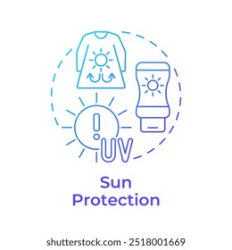 Sonnenschutz blaues Farbverlauf-Konzept-Symbol. Krebsvorsorge. Hautpflege. Sonnenschutznutzung. UV-Strahlen schädigen. Runde Liniendarstellung. Abstrakte Idee. Grafikdesign. Einfach in Artikel zu verwenden