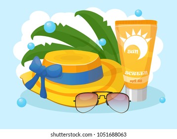 sun protection cream hat glasses