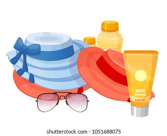 sun protection cream hat glasses