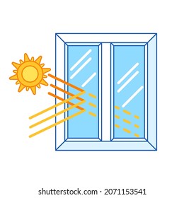 Sun protection with double glazed window. PVC plastic profile. Infographics showing properties.