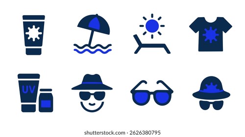 Sun Protection Essentials A Collection of Flat Icons for Summer Safety