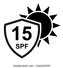 Sun protection factor 15 icon, uv radiation block symbol, sun protect skin vector illustration .
