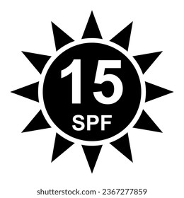 Sun protection factor 15 icon, uv radiation block symbol, sun protect skin vector illustration .