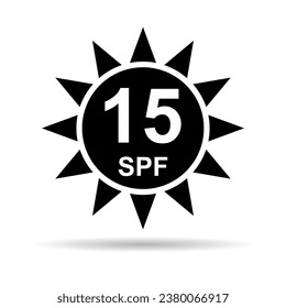 Sun protection factor 15 icon shadow, uv radiation block symbol, sun protect skin vector illustration .