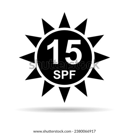 Sun protection factor 15 icon shadow, uv radiation block symbol, sun protect skin vector illustration .