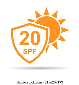 Sun protection factor 20 icon shadow, uv radiation block symbol, sun protect skin vector illustration .