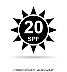 Sun protection factor 20 icon shadow, uv radiation block symbol, sun protect skin vector illustration .