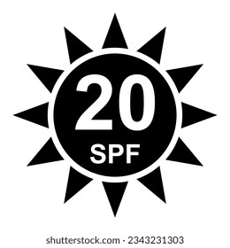 Sun protection factor 20 icon, uv radiation block symbol, sun protect skin vector illustration .