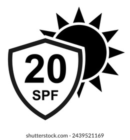 Sun protection factor 20 icon, uv radiation block symbol, sun protect skin vector illustration .