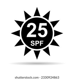 Sun protection factor 25 icon shadow, uv radiation block symbol, sun protect skin vector illustration .