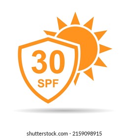 Sun Protection Factor 30 Icon Shadow, Uv Radiation Block Symbol, Sun Protect Skin Vector Illustration .