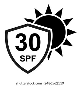 Sun protection factor 30 icon, uv radiation block symbol, sun protect skin vector illustration .