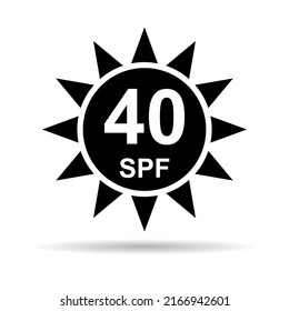 Sun protection factor 40 icon shadow, uv radiation block symbol, sun protect skin vector illustration .