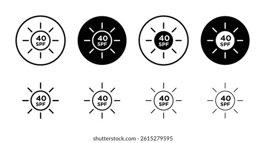 Sun protection factor 40 icon Flat simple outline set