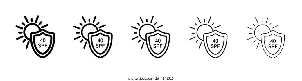 Sun protection factor 40 icon thin outline logo mark set