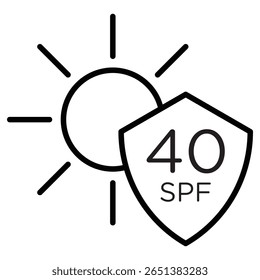Sun protection factor 40 icon Black and white outline flat sign vector