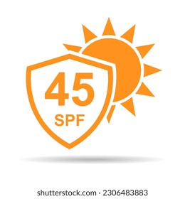 Sun protection factor 45 icon shadow, uv radiation block symbol, sun protect skin vector illustration .