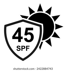 Sun protection factor 45 icon, uv radiation block symbol, sun protect skin vector illustration .