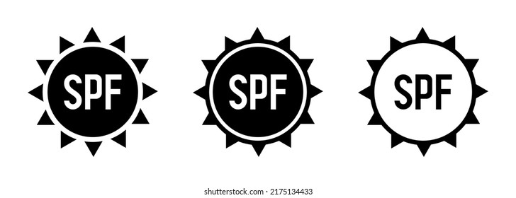 Sun Protection Factor label. SPF icons. Vector black clipart isolated on white background. Icon set.