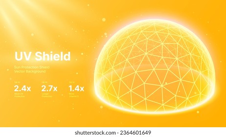 Sun Protection Futuristic Glowing Shield. 3D Sphere Bubble Shield from Ultraviolet Light. Game Hi Tech Dome. Solar Protection Screen. UV Radiation Safety Concept. Summer Vector Illustration.