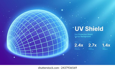 Sun Protection Futuristic Glowing Shield. 3D Sphere Bubble Shield from Ultraviolet Light. Game Hi Tech Dome. Solar Protection Screen. UV Radiation Safety Concept. Summer Vector Illustration.